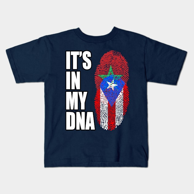 Puerto Rican And Moroccan Mix DNA Flag Heritage Kids T-Shirt by Just Rep It!!